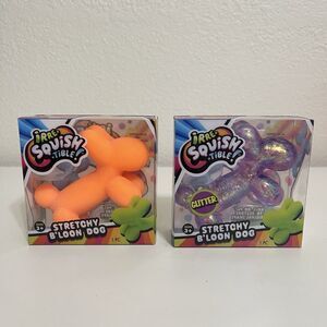 JA-RU Irre-Squish-tible Stretchy B'Loon Dog Lot of 2 Orange & Purple Glitter NEW